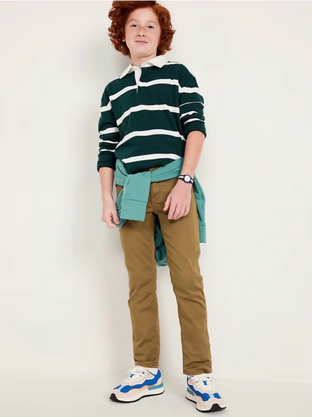 Old Navy | Boys Slim Fit 360° Stretch Twill Pants Built Tan Light Brown, Size 12
